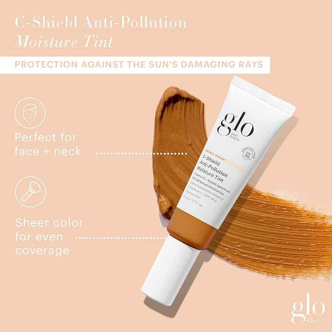 Glo Skin Beauty C-Shield Anti-Pollution Moisture Tint SPF 30, 8N-Dark – Tinted Moisturizer with SPF, Lightweight Tinted Sunscreen for Face, Vitamin C & Squalane, Dewy Sheer Coverage, All Skin Types