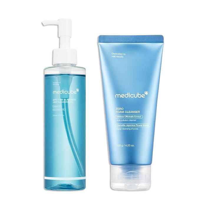 medicube Double Cleansing Duo for Flawless Glass Skin: Zero Pore Blackhead Cleansing Oil and Zero Foam Cleanser, Skin Care Set