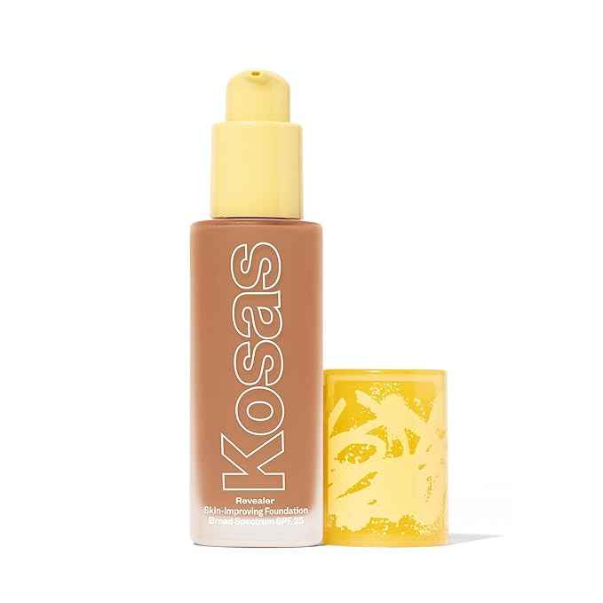 Kosas Revealer Liquid Foundation SPF 25 – Medium Buildable Coverage, Hydrating Natural Glow Finish, Medium Deep Warm 300