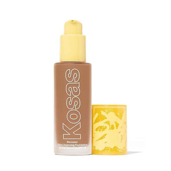 Kosas Revealer Liquid Foundation SPF 25 – Medium Buildable Coverage, Hydrating Natural Glow Finish, Medium Deep Neutral 320