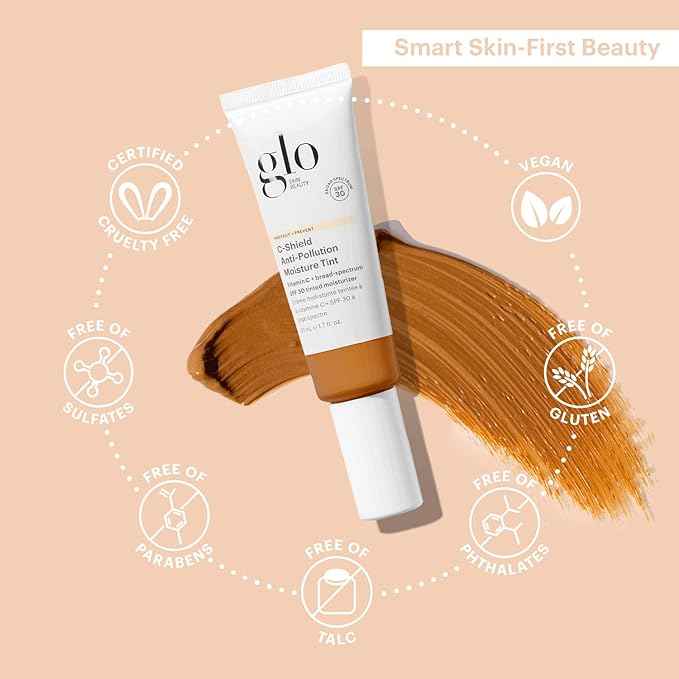 Glo Skin Beauty C-Shield Anti-Pollution Moisture Tint SPF 30, 8N-Dark – Tinted Moisturizer with SPF, Lightweight Tinted Sunscreen for Face, Vitamin C & Squalane, Dewy Sheer Coverage, All Skin Types