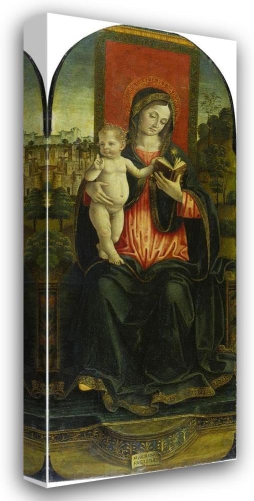 Macrino D'Alba 19x48 Huge Gallery Wrapped Canvas Museum Art Print Titled: Madonna and Child Enthronend (Ca 1493-1494)