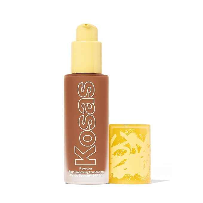 Kosas Revealer Liquid Foundation SPF 25 – Medium Buildable Coverage, Hydrating Natural Glow Finish, Medium Deep Neutral Warm 340