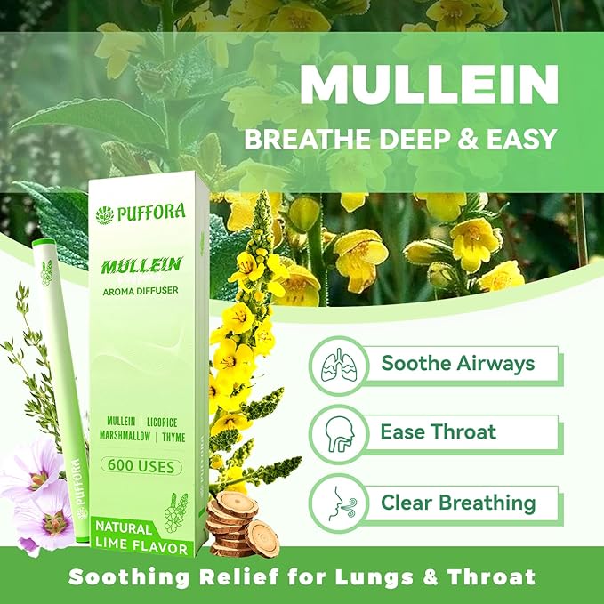4-in-1 Herbal Diffuser Pen, Support for Lung Rest | Energy | Comfortable Sleep | Relaxed Feelings, Extracts of Mullein, Vitamin B12 | B6, Melatonin, Ashwagandha, Habit Transition, Total 2400 Uses