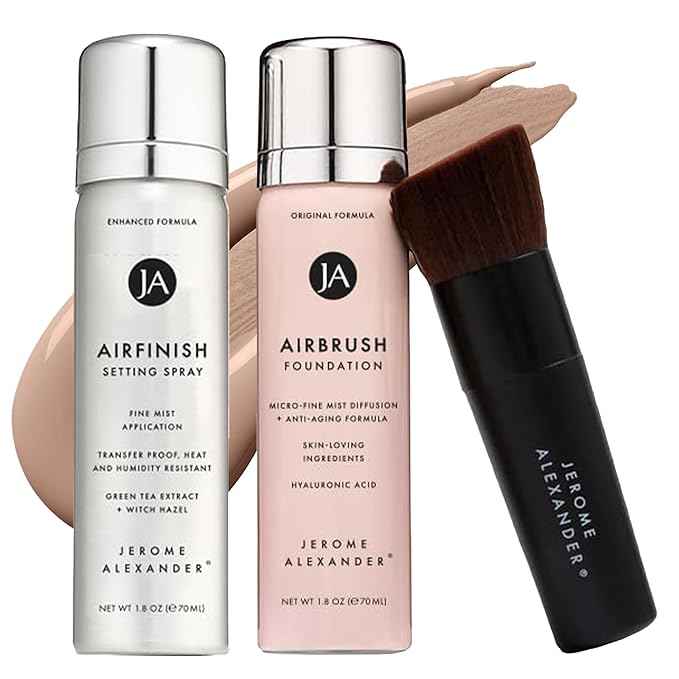 MagicMinerals AirBrush Foundation Set by Jerome Alexander – 3pc Set Includes AirFinish, Foundation and Kabuki Brush - Spray Makeup with Anti-aging Ingredients for Smooth Radiant Skin (Medium)