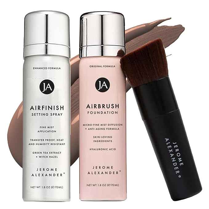 MagicMinerals AirBrush Foundation Set by Jerome Alexander – 3pc Set Includes AirFinish, Foundation and Kabuki Brush - Spray Makeup with Anti-aging Ingredients for Smooth Radiant Skin (Dark)