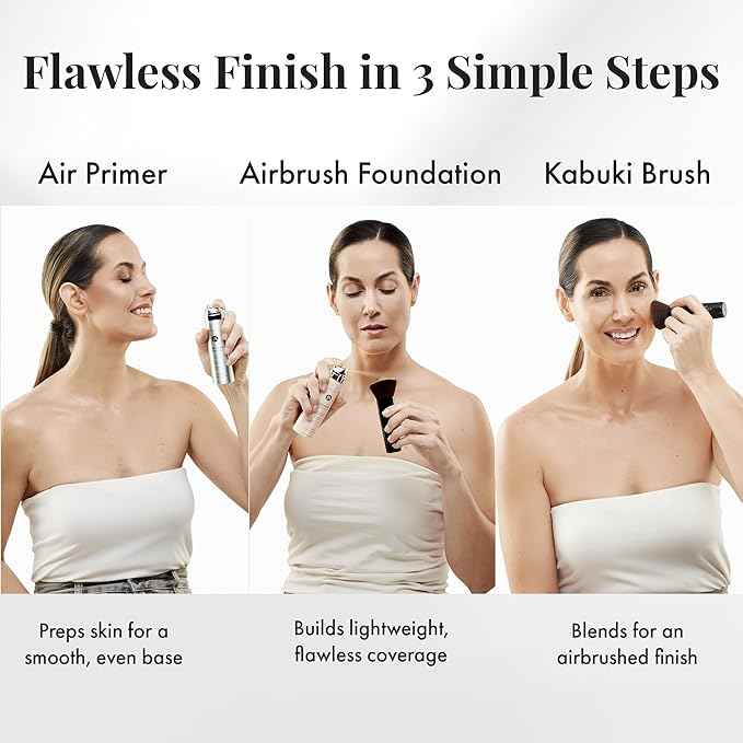 MagicMinerals AirBrush Foundation Set by Jerome Alexander – 3pc Set Includes Primer, Foundation and Kabuki Brush - Spray Makeup with Anti-aging Ingredients for Smooth Radiant Skin (Dark Espresso)