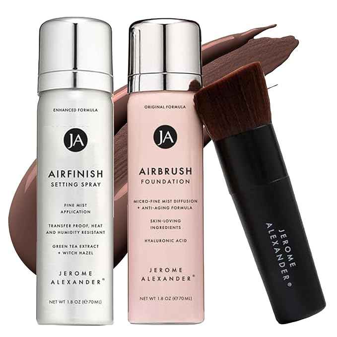 MagicMinerals AirBrush Foundation Set by Jerome Alexander – 3pc Set Includes AirFinish, Foundation and Kabuki Brush - Spray Makeup with Anti-aging Ingredients for Smooth Radiant Skin (Cognac)
