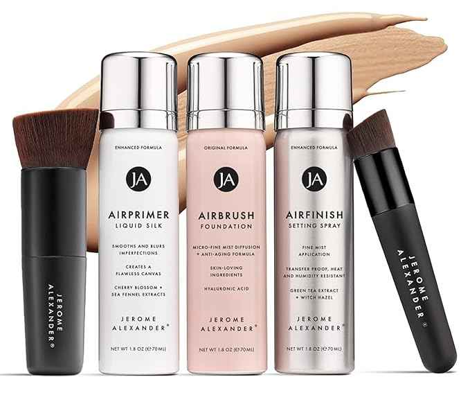 Magic Minerals AirBrush Foundation System by Jerome Alexander - Complete 5pc Spray Makeup Set with Foundation, Primer, and Setting/Finishing Spray - for Smooth, Radiant Skin (Bright Light)