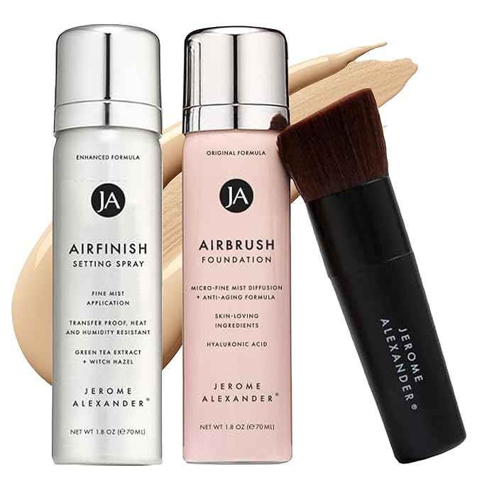 MagicMinerals AirBrush Foundation Set by Jerome Alexander – 3pc Set Includes AirFinish, Foundation and Kabuki Brush - Spray Makeup with Anti-aging Ingredients for Smooth Radiant Skin (Light Medium)