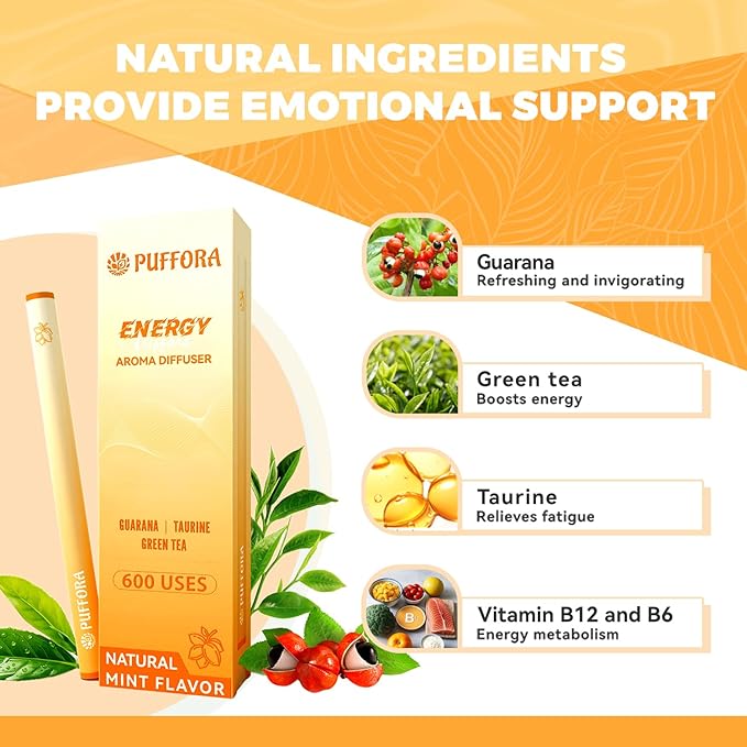 4-in-1 Herbal Diffuser Pen, Support for Lung Rest | Energy | Comfortable Sleep | Relaxed Feelings, Extracts of Mullein, Vitamin B12 | B6, Melatonin, Ashwagandha, Habit Transition, Total 2400 Uses