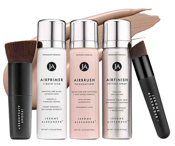 MagicMinerals AirBrush Foundation Set by Jerome Alexander - Complete 5pc Spray Makeup Set with Foundation, Primer, and Setting/Finishing Spray - for Smooth, Radiant Skin (Medium)
