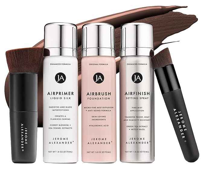 MagicMinerals AirBrush Foundation Set by Jerome Alexander - Complete 5pc Spray Makeup Set with Foundation, Primer, and Setting/Finishing Spray - for Smooth, Radiant Skin (Dark Espresso)