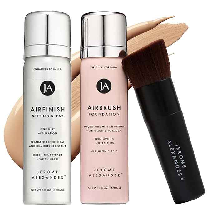 MagicMinerals AirBrush Foundation Set by Jerome Alexander – 3pc Set Includes AirFinish, Foundation and Kabuki Brush - Spray Makeup with Anti-aging Ingredients for Smooth Radiant Skin (Bright light)